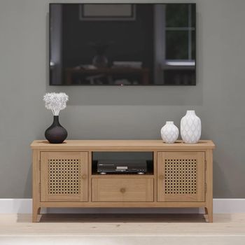 Henley Oak and Rattan 120cm 2 Door 1 Drawer TV Unit
