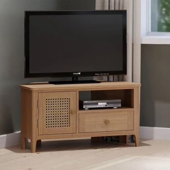 Henley Oak and Rattan 90cm 1 Door 1 Drawer Corner TV Unit