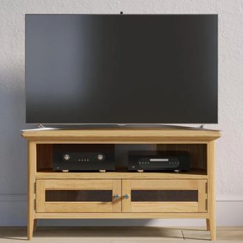 Selene Oak 90cm Glazed 2 Door Corner TV Unit