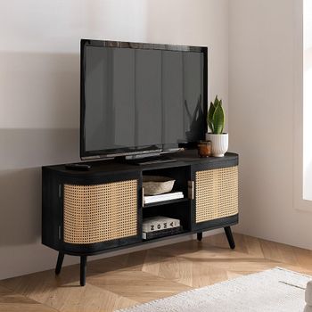 Noah Black and Rattan 100cm 2 Door Small TV Unit