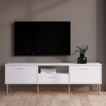 White 177.2cm 2 Door 1 Drawer Large TV Unit