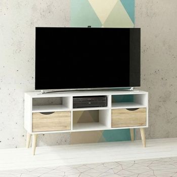 Oslo White and Oak 117cm 2 Drawer TV Unit