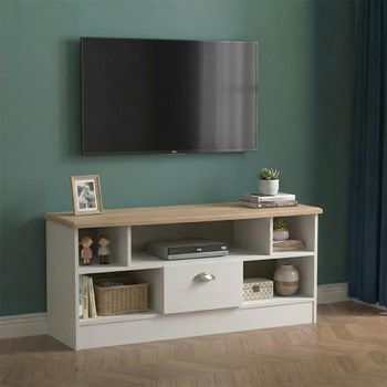 Victoria Grey and Riviera Oak 110cm 1 Drawer TV Unit