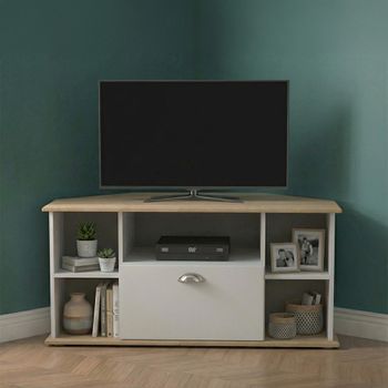 Victoria Grey and Riviera Oak 115cm 1 Drawer Corner TV Unit