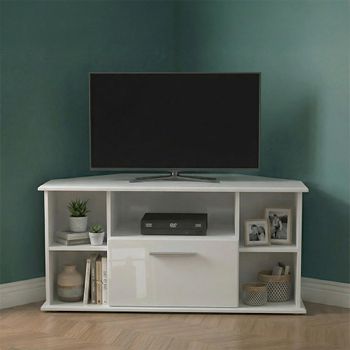 Knightsbridge White Gloss 115cm 1 Drawer Corner TV Unit
