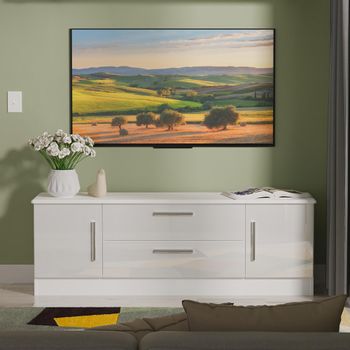 Knightsbridge White Gloss 145cm 2 Door 2 Drawer TV Unit