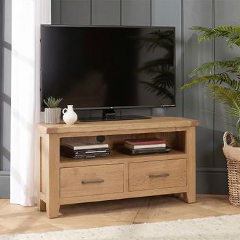 Hampshire Oak 102cm 2 Drawer Corner TV Unit