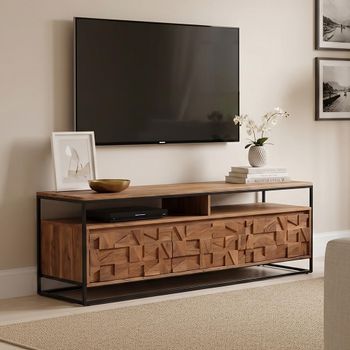 Axis Acacia Wood 142cm 3 Door Geometric TV Unit