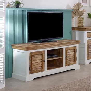 Alfie White Mango Wood 145cm 2 Door TV Cabinet
