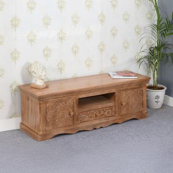 Artwork Carved Mango Wood 140cm 2 Door 1 Drawer TV Unit