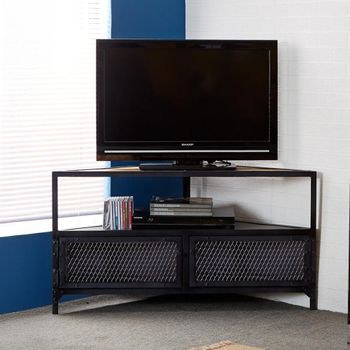 Ascot Wood and Iron Industrial 110cm 2 Door Corner TV Unit