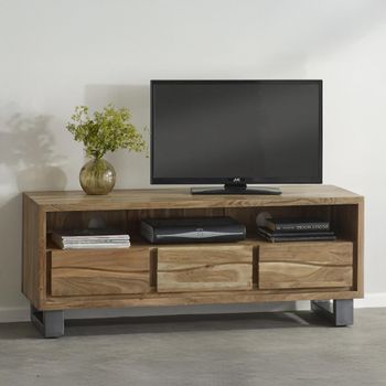 Baltic Solid Acacia Wood Live Edge 140cm 3 Drawer TV Unit