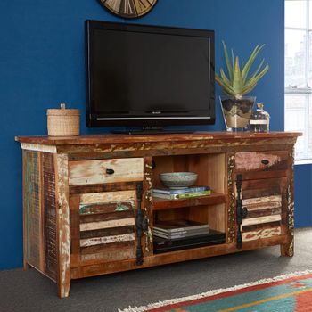Coastal Reclaimed Wood 150cm 2 Door 2 Drawer Large TV Unit