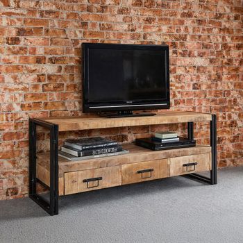 Cosmo Wooden and Metal Industrial Style 150cm 3 Drawer TV Unit