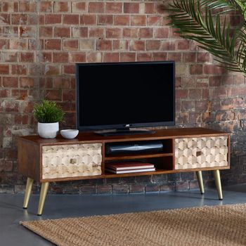 Edison Mango Wood 140cm 2 Drawer Geometric TV Unit