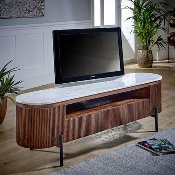 Opal Fluted White Marble Top Mango Wood 170cm 2 Door 3 Drawer TV Unit