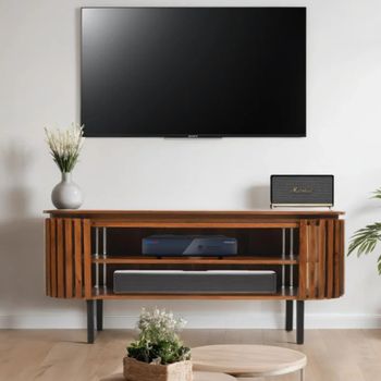 Slatted Mango Wood 140cm Oval TV Unit
