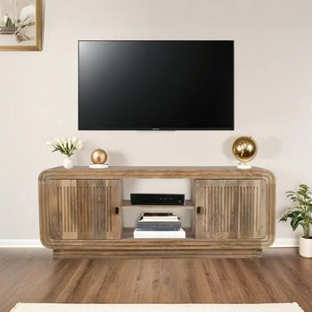Hudson Ribbed Carved Mango Wood 145cm 2 Door TV Unit