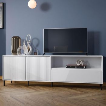 Avenale Alpine White High Gloss 207.8cm 2 Door 1 Drawer Wide TV Cabinet