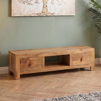 Dakota Light Mango Wood 145cm 2 Drawer TV Unit