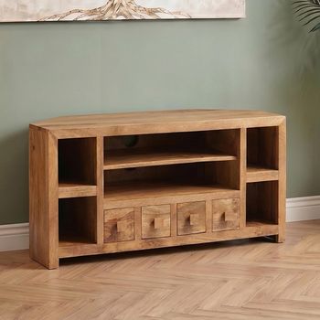 Dakota Light Mango Wood 110cm 4 Drawer Corner TV Unit