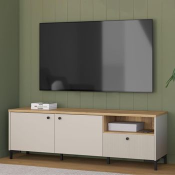 Bixbite Light Oak and Sand Fluted 152.8cm 2 Door 1 Drawer TV Unit