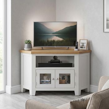 Melbourne White Painted 105cm 2 Door Compact Corner Glazed TV Unit