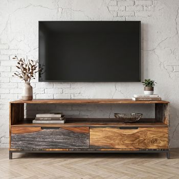 Goa Dark Sheesham Wood 135cm 2 Drawer TV Unit