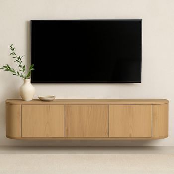 Novero Natural Oak Floating 180cm 3 Door Medium Curved Wall Mounted TV Unit
