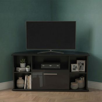 Knightsbridge Black Gloss 115cm 1 Drawer Corner TV Unit