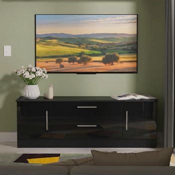 Knightsbridge Black Gloss 145cm 2 Door 2 Drawer TV Unit
