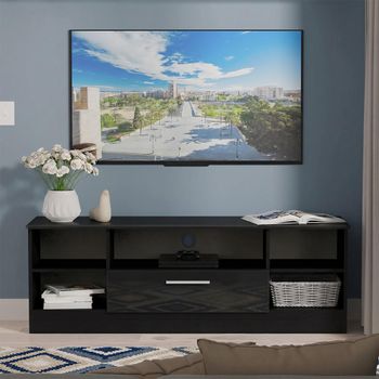 Knightsbridge Black Gloss 145cm 1 Drawer Wide TV Unit