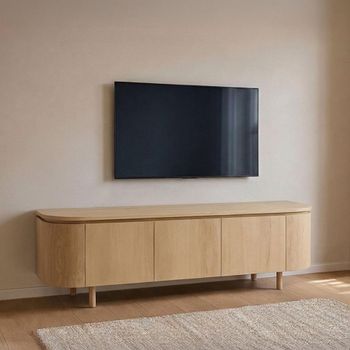Tobago Natural Oak 170cm 3 Door Large Curved TV Unit