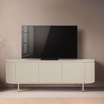 Patou Curved Fluted Off White Mango Wood 170cm 3 Door Large TV Unit