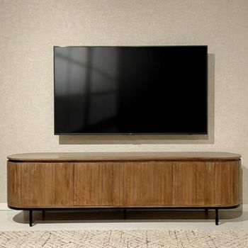 Noor Curved Fluted Natural Mango Wood 210cm 4 Door Large TV Unit