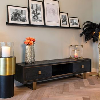 Hunter Black Oak Extra Large TV Unit with Gold Trim