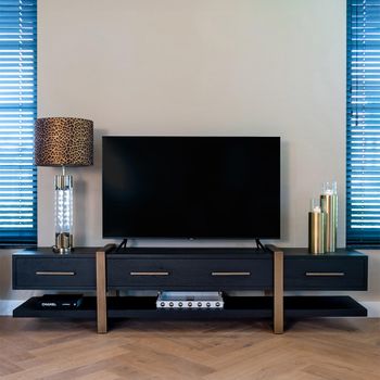 Cambon Dark Oak and Brass 3 Drawer Extra Large TV Unit