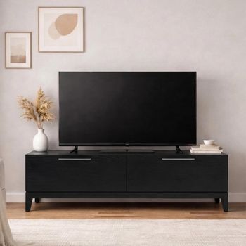 Peony Wenge Black Wood 2 Drawer Compact TV Unit