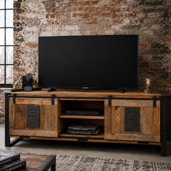 Jupiter Industrial Mango Wood and Metal 160cm 2 Sliding Door 2 Door Medium TV Cabinet