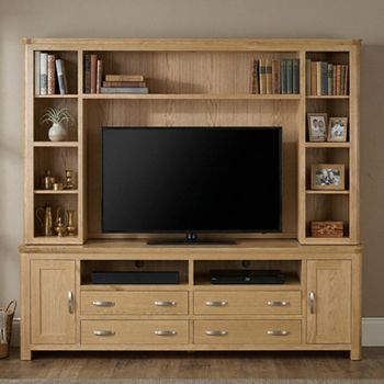 Treviso Oak 220cm 2 Door Large TV Unit with Bookcase
