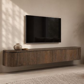 Elvano Malta Mango Wood Curved Floating 180cm 4 Door Medium Wall Mounted TV Unit