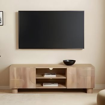 Austin Natural Mango Wood 145cm 2 Door Medium Fluted TV Cabinet