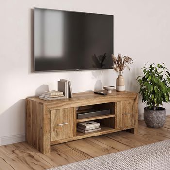 Cube Natural Mango Wood 112cm 2 Door Compact TV Unit