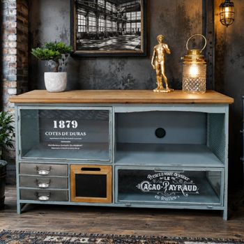 Industrial Wood and Metal 106cm 1 Door Compact TV Cabinet