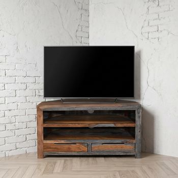 Cube Goa Petite Rustic Sheesham 100cm 2 Drawer Compact TV Unit