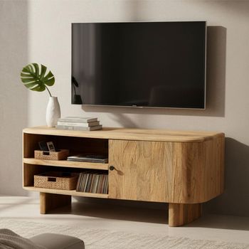 Sindhu Natural Mango Wood 110cm 1 Door Compact Curved TV Unit