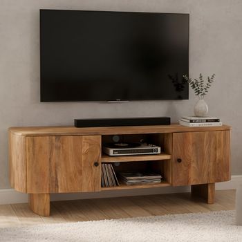 Sindhu Natural Mango Wood 150cm 2 Door Medium Curved TV Unit