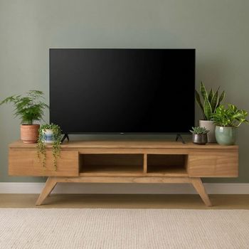 Rimini Natural Mindi Wood 150cm 2 Drawer Medium TV Unit