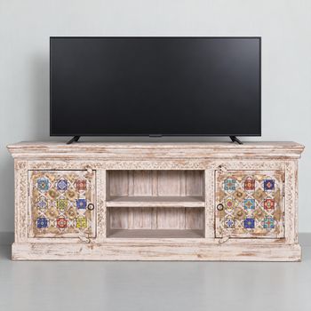 Awendaw White Washed Mango Wood 2 Door TV Unit