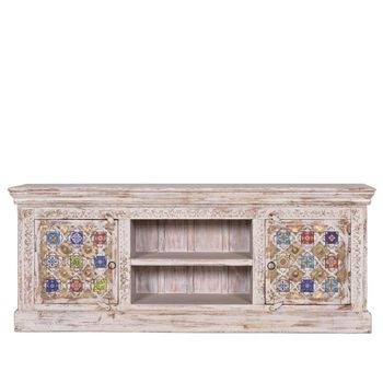 Awendaw White Washed Mango Wood 2 Door TV Unit